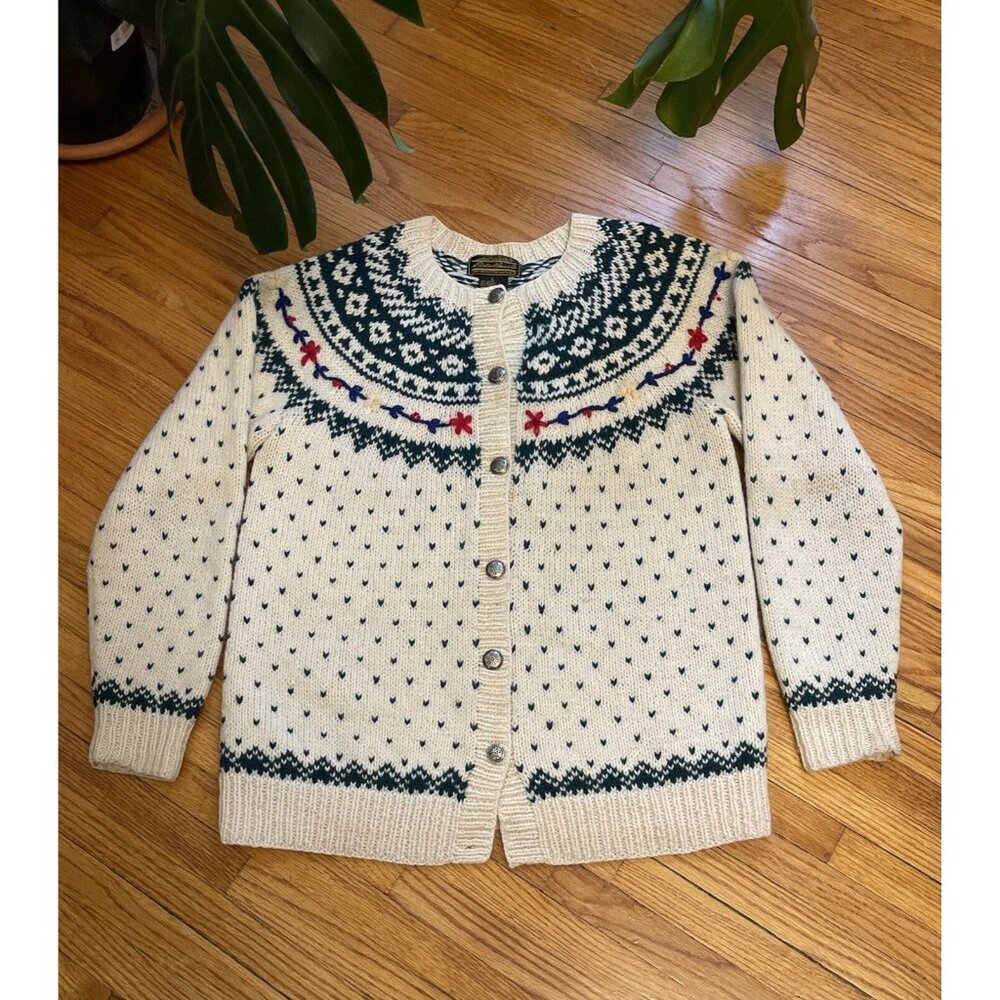 Vintage 80s Women’s Large Eddie Bauer Holiday XMAS Wool Cardigan Sweater